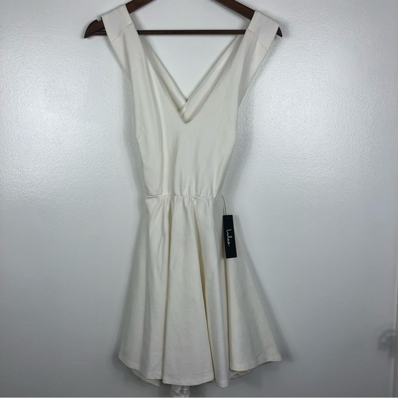 Lulus Going Steady Criss Cross Open Back Skater Ivory Mini Dress Size Medium - Picture 3 of 13